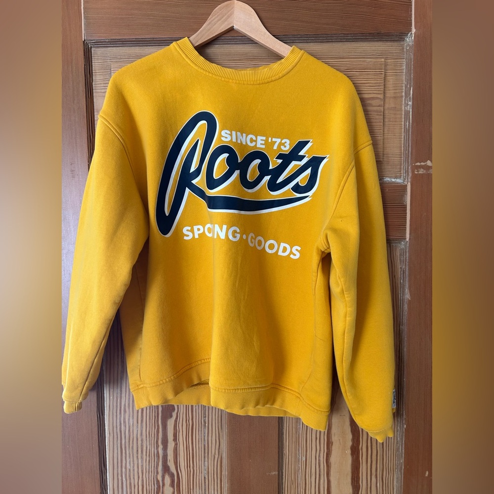 Roots Mustard Yellow Logo Sweatshirt with Navy & White Script